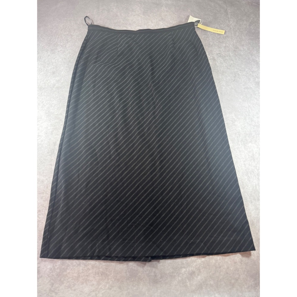 Amanda Smith Womens Black Pinstripe Maxi Skirt XL Career Stretch Slitโ 60267